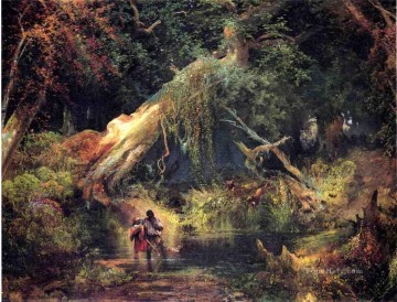 Bosque Painting - Slave Hunt Dismal Swamp Virginia paisaje bosque bosque Thomas Moran